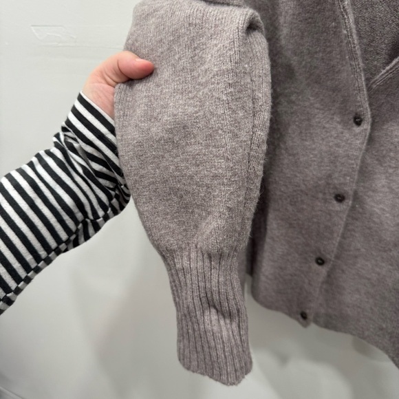 Anthropologie Moth Cardigan Sweater Pearl Neck Taupe Grey Alpaca Wool Large - Picture 8 of 11